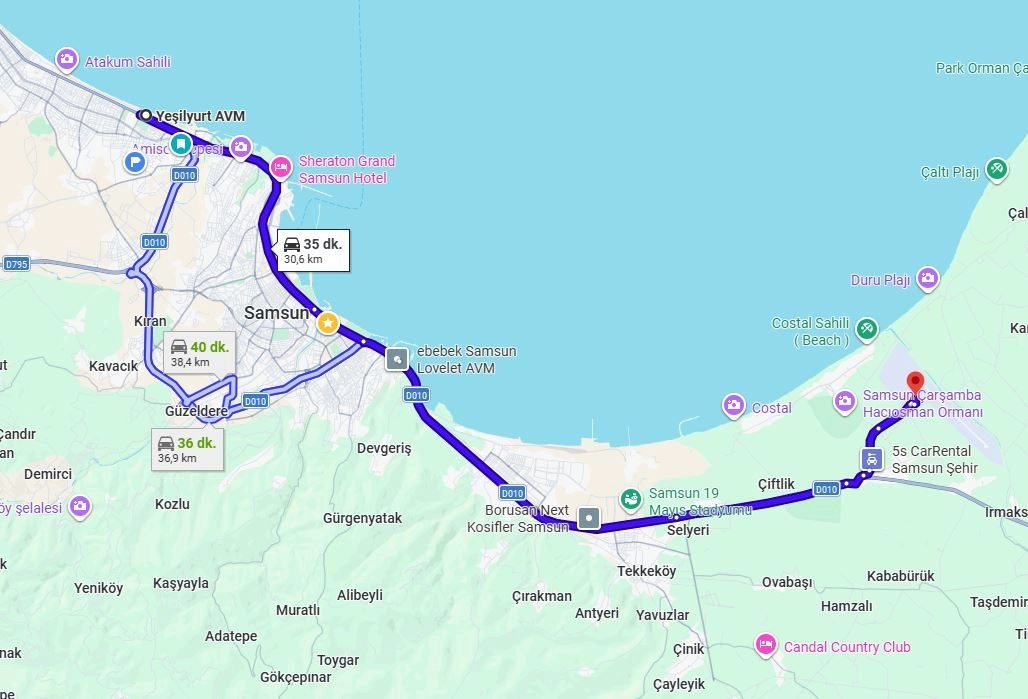 Atakum'dan Samsun Çarşamba Havalimanı'na yol haritası
